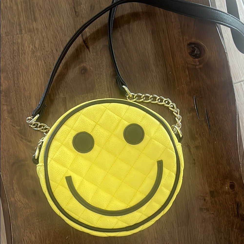 Yellow Quilted Smiley Face Crossbody Bag